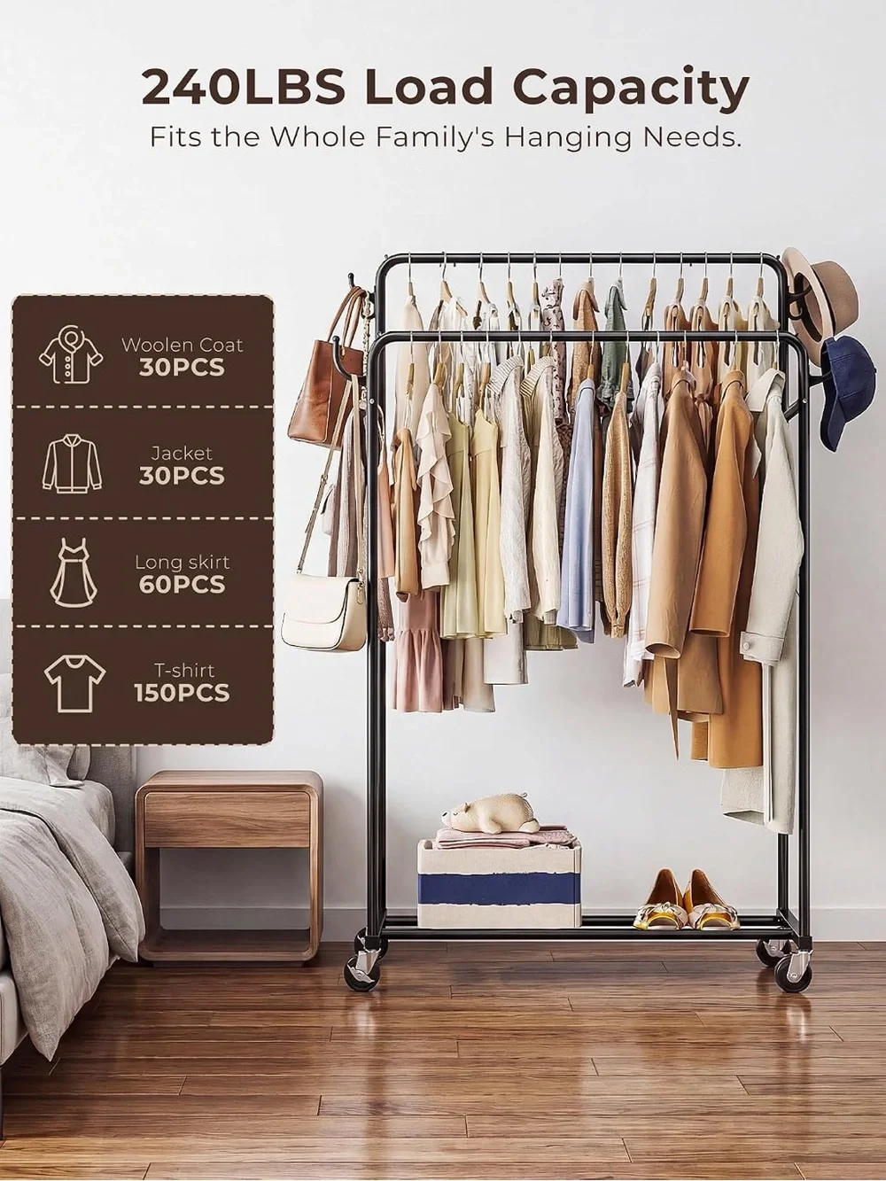 Adjustable Double Garment Rack in Black - Home Storage & Organization
